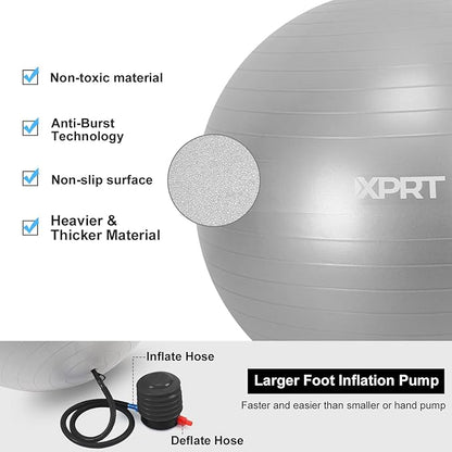 XPRT Fitness Exercise Ball (55/65/75cm) - Yoga Ball for Home Gym Workout, Physical Therapy, Balance, Stability Training - Office Ball Chair with Quick Pump (5 Colors)