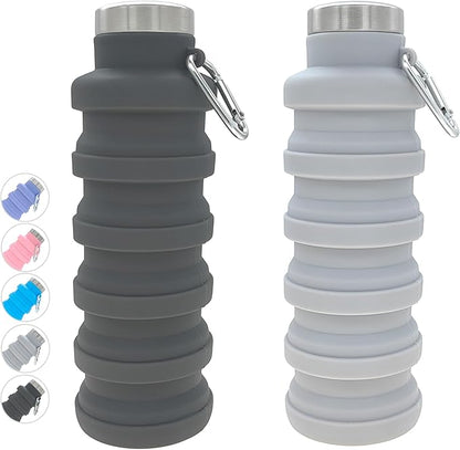 YCT Collapsible Water Bottle 17oz（500ml），Travel Portable Sport Water Bottle，Reusable Silicone Foldable Water Bottles for Gym Camping Hiking (Black+Grey)