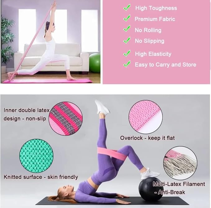 Resistance Bands, Set for Exercise, 3 Resistance Levels, Fabric Stretch Bands for Legs and Glutes, Workout Bands for Yoga, Pilates, Training