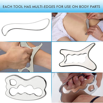 Gua Sha Scraping Massage Tools Set, Stainless Steel Guasha Massage Tools for Soft Tissue Therapy (5 Pcs)