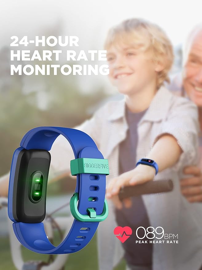 BIGGERFIVE Vigor Kids Fitness Tracker for Girls & Boys Ages 5-15, Kids Watch with IP68 Waterproof, Pedometer, Activity Tracker with Heart Rate & Sleep Monitor, Calorie & Step Counter Watch