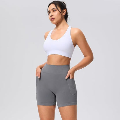Evercute Women's Gym Shorts 3/4 Pack Seamless Scrunch Butt Lifting Workout Shorts 5" Tummy Control Ruched Booty Yoga Short