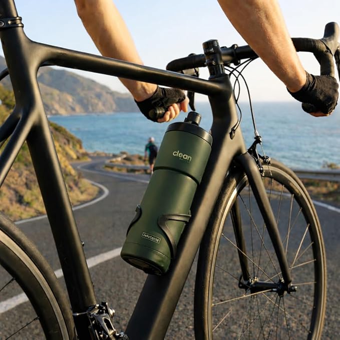 The Clean Hydration Co Insulated Bike Water Bottle 23 oz | Easy Clean Nozzle, Easy Squeeze Sports Bottle | BPA Free Cycling Bottle for Road & Mountain Biking, Gym & Travel | Matte Green