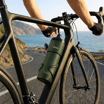The Clean Hydration Co Insulated Bike Water Bottle 23 oz | Easy Clean Nozzle, Easy Squeeze Sports Bottle | BPA Free Cycling Bottle for Road & Mountain Biking, Gym & Travel | Matte Green