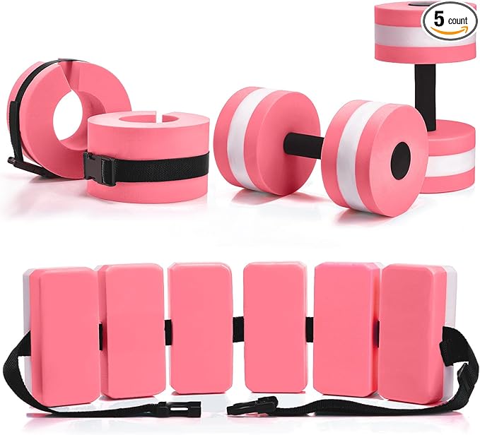 5 Pcs Pool Aquatic Exercise Set Including 2 Lightweight Water Dumbbells, 2 Ankle Swimming Weights, and Swim Belt Water Exercise Equipment for Aquatic Aerobics