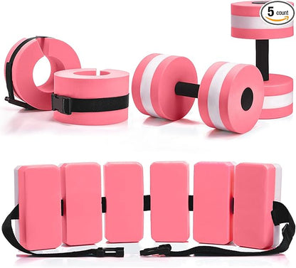 5 Pcs Pool Aquatic Exercise Set Including 2 Lightweight Water Dumbbells, 2 Ankle Swimming Weights, and Swim Belt Water Exercise Equipment for Aquatic Aerobics