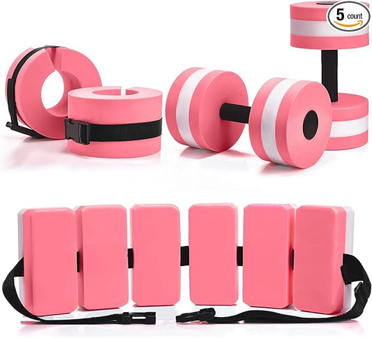 5 Pcs Pool Aquatic Exercise Set Including 2 Lightweight Water Dumbbells, 2 Ankle Swimming Weights, and Swim Belt Water Exercise Equipment for Aquatic Aerobics