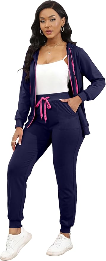 CLOCOR Track Suits for Women Set - Casual 2 Piece Outfits Sweatsuit Pocket Hoodies Long Sleeve with Patchwork Pants Set