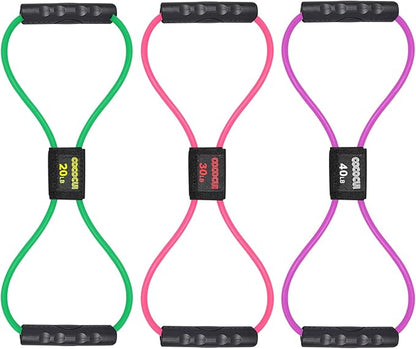 Figure 8 Resistance Bands with Handles for Women Men, Exercise Bands for Back, 8 Shaped Resistance Bands for Arms, Shoulder, Leg Stretching, Physical Therapy, Yoga, Pilates, Home Gym Workout Equipment