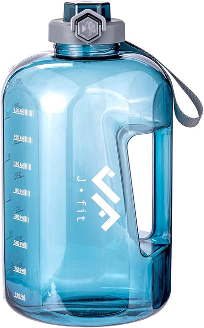 JFIT BPA Free Reusable Sports Water Bottle w/Time Markers, Leakproof Flip-Top Lid & Carry Strap – Durable PETG, 2.28" Wide-Mouth for Ice – Eco-Friendly, Odor-Free & Easy to Clean