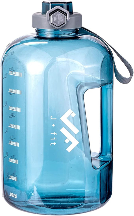 JFIT BPA Free Reusable Sports Water Bottle w/Time Markers, Leakproof Flip-Top Lid & Carry Strap – Durable PETG, 2.28" Wide-Mouth for Ice – Eco-Friendly, Odor-Free & Easy to Clean