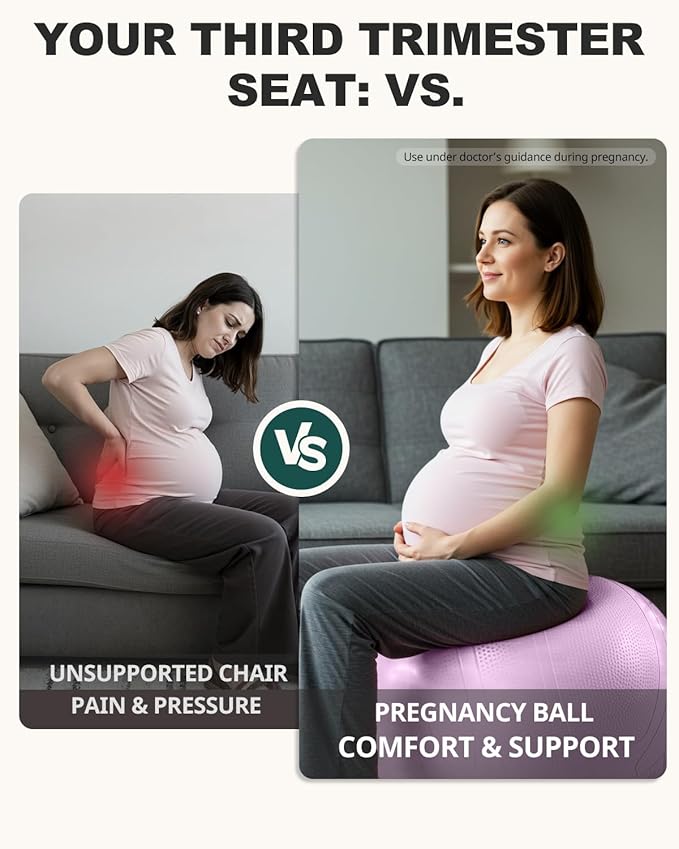 Trideer Pregnancy Birthing Ball, 1.7mm Extra Thick Yoga Ball for Maternity, Labor, Physio, Recovery, Illustrated Exercise Guide & Baby Memory Book Included, 1000LB Anti-Burst & Non-Slip Stability Ball