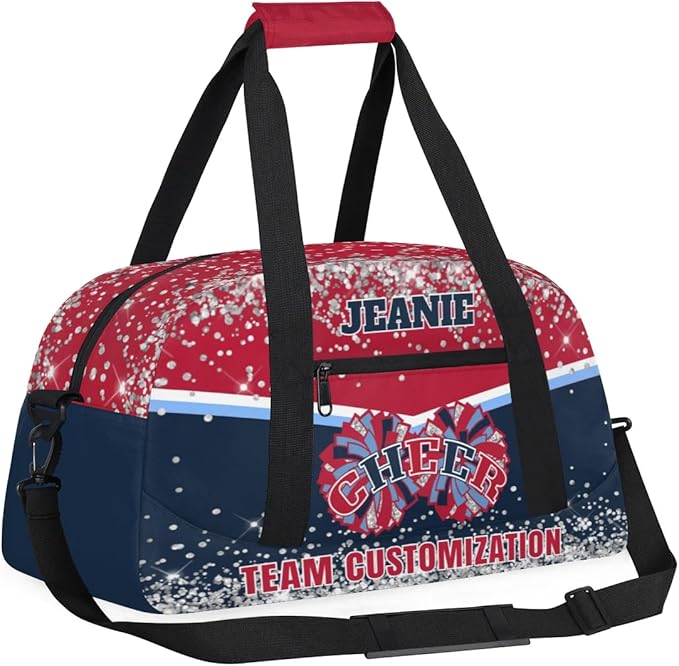 Personalized Cheer Gym Bags for Girls Kids Cheerleaders with Custom Name Sport Dance Perform Training Duffel Bags for Overnight Weekender Travel Red Blue