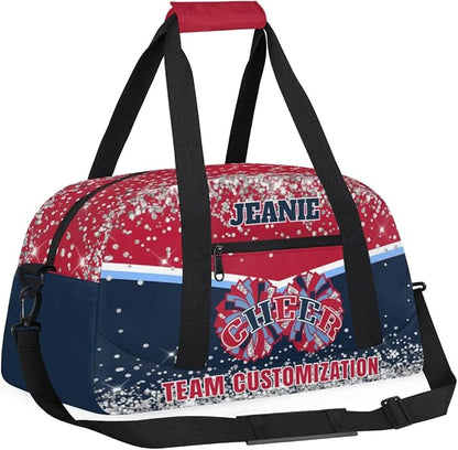 Personalized Cheer Gym Bags for Girls Kids Cheerleaders with Custom Name Sport Dance Perform Training Duffel Bags for Overnight Weekender Travel Red Blue