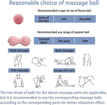 Massage Ball Set, Peanut Massage Ball Double Lacrosse Massage Roller Balls, Acupoint Myofascial Release Muscle Knot Ball, Deep Tissue Trigger Point Therapy Massage Tool for Back Neck Shoulder (Pink)