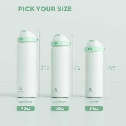 POWCAN 32 oz Sports Water Bottle for Workout: Spill Proof Lid with Straw, Double Walled, BPA-Free, Insulated Stainless Steel Flask for Camping, Hiking, Climbing, Travel, Outdoors (Mint Green)