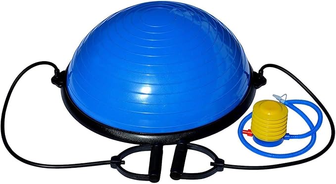 X-Factor 23" Balance Trainer Stability Half Ball Yoga Ball for Abdominal Abs Balance Strength Training Exercise Fitness Workout with Workout Guide, Foot Pump and Straps (Blue)