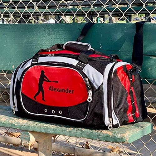 KishKesh Personalization Personalized Sports Duffel Bag With Custom Name & Text - Soccer Red 22" x 11" x 10" Polyester