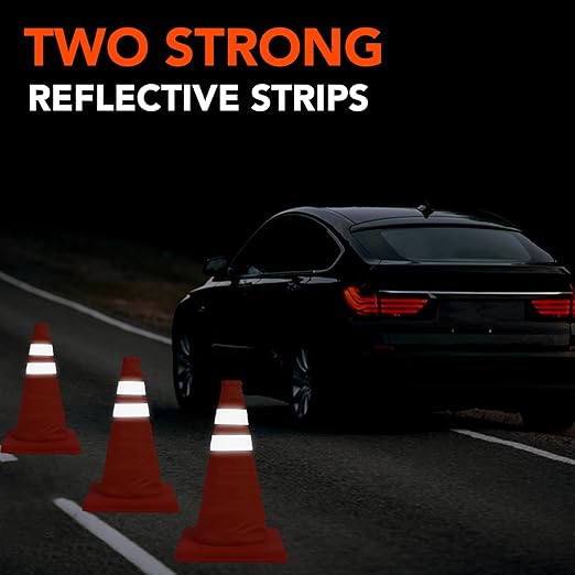 TENKAIWICK 18 Inch 5 Pack Traffic Cones, Collapsible Safety Cones, Multi Purpose Pop-up Cones with Reflective Collar, Orange Cones for Parking lot, Driveway, Driving Training etc