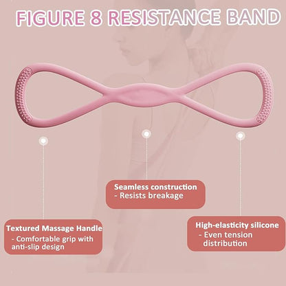 Figure 8 Resistance Bands for Women & Men – 15LB Silicone Pull Rope for Shoulder, Back & Arm Workout – Non-Slip Handles, Home Gym, Yoga & Physical Therapy – Toning, Posture Correction