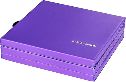 BalanceFrom 6x2 Feet 3-Panel Folding Gymnastics Mat – 2-Inch Thick Pad with Vinyl Surface and Carrying Handles for Tumbling, Yoga, Pilates, Home Workouts, and Martial Arts
