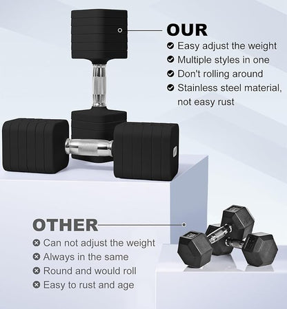 15LB 20LB 30LB 40LB 50LB Adjustable Dumbbell Set Free Weights Dumbbells Set for Women Men Hand Weights Sets Adjust Dumbbell Weight Sets for Home Gym Exercise Workout Strength Training Equipments