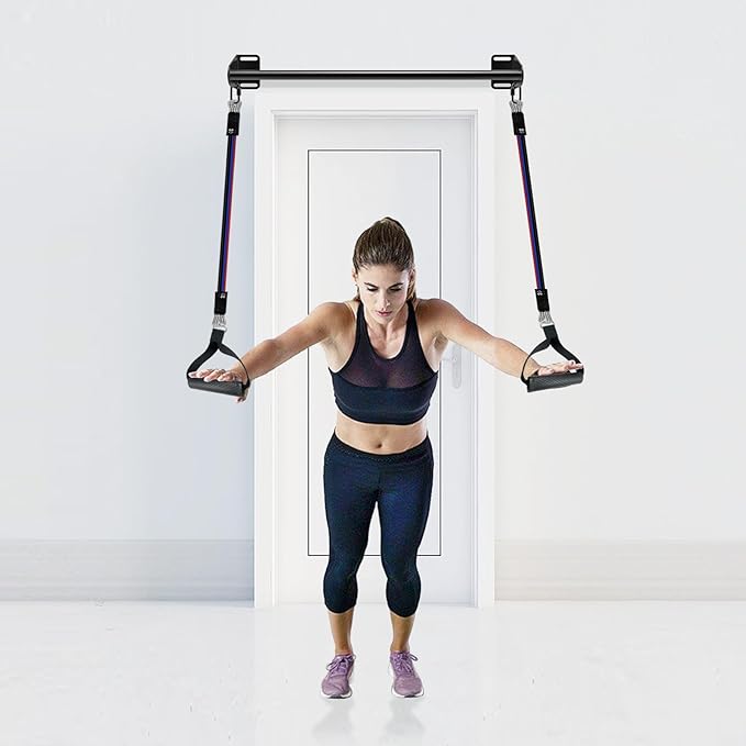 SELEWARE Fully Welded Heavy Duty Pull Up Bar Wall Mount Chin Up Bar for Doorway, Beam & Joist | Mounted Pull Up Bar with Resistance Band Hooks, Supports 440 lb Capacity