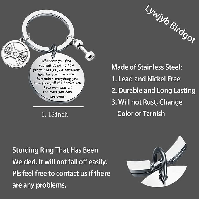 Lywjyb Birdgot Fitness Keychain Weightlifting Sports Keychain Inspirational Dumbbell Workout Keychain