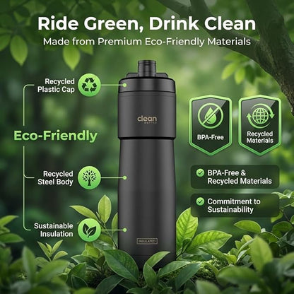 The Clean Hydration Co Insulated Bike Water Bottle 23 oz | Easy Clean Nozzle, Easy Squeeze Sports Bottle | BPA Free Cycling Bottle for Road & Mountain Biking, Gym & Travel | Matte Black