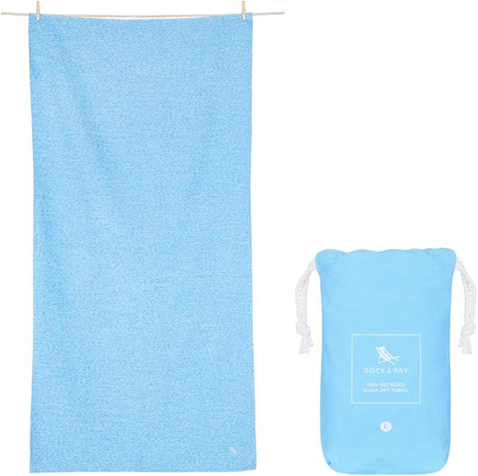 Dock & Bay Quick Drying Towel - for Sports & Gym - Compact, Lightweight - 100% Recycled - Includes Bag - Essential - Lagoon Blue - Extra Large (200x90cm, 78x35)