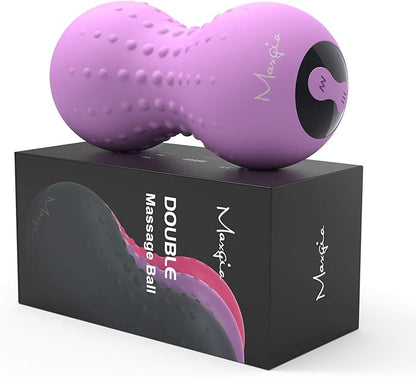 Heating Vibrating Peanut Massage Ball - 5 Intensity Levels & 1 Heat Mode - Foam Roller Double Lacrosse Ball - Deep Tissue Trigger Point Therapy - Handheld, Mobility, Rechargeable (Purple)