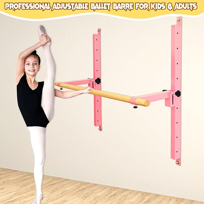 Height Adjustable Ballet Barre Foldable Ballet Bar Dance Training Barre,Wall Mount With Solid Beech Wood Bar,Home Fitness Equipment for Pull Up Stretching Never move or Shake