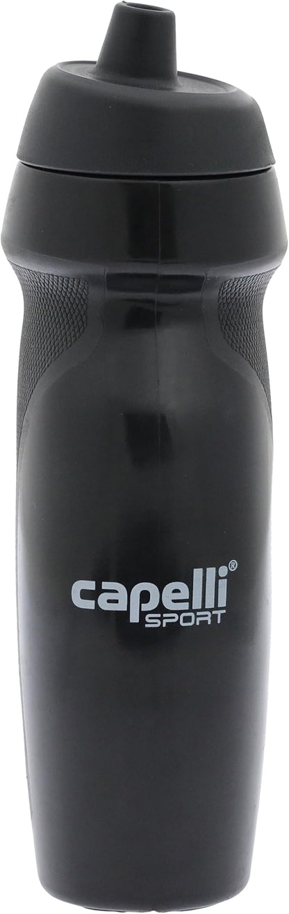 Capelli Sport Sports Water Bottle, Plastic Squeeze Water Bottle with Easy Open Nozzle and Grip Panels, Black, 18.5oz