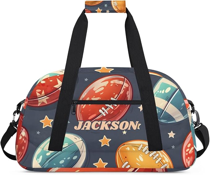 Personalized Football Gym Duffel Bags Boys with Custom Name Kids Pigskin Sport Bags for Training Travel Overnight Weekender