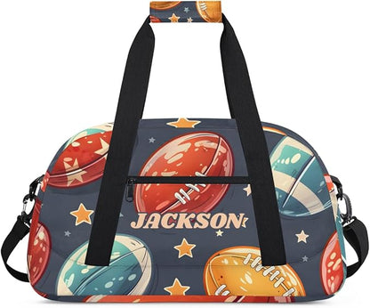 Personalized Football Gym Duffel Bags Boys with Custom Name Kids Pigskin Sport Bags for Training Travel Overnight Weekender