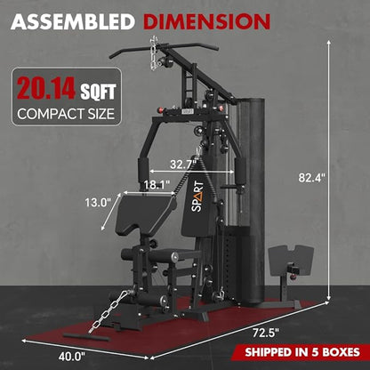 SPART Home Gym Station,Multifunctional Home Gym Workout Equipment,with 160LBS Weight Stack for Leg Press & Chest Fly, All in One Exercise Equipment Full Body Strength Training with Pulley System