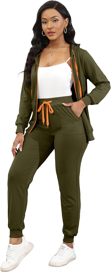 CLOCOR Track Suits for Women Set - Casual 2 Piece Outfits Sweatsuit Pocket Hoodies Long Sleeve with Patchwork Pants Set