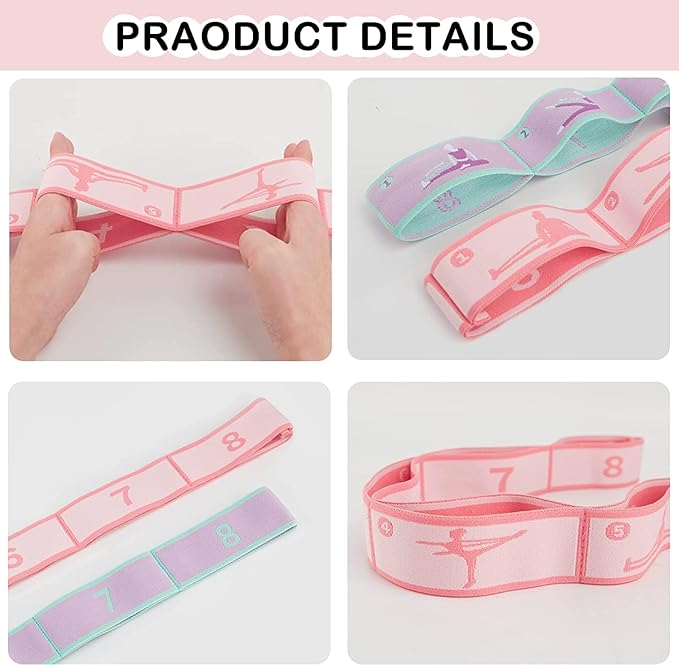 Stretch Straps with Loops for Exercise - 2 Pcs Yoga Stretching Straps for Kids, Elastic Resistance Bands 8 Loops for Dance, Gymnastics, Pilates & Flexibility Training