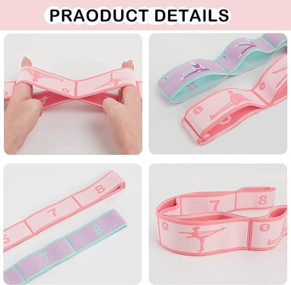 Stretch Straps with Loops for Exercise - 2 Pcs Yoga Stretching Straps for Kids, Elastic Resistance Bands 8 Loops for Dance, Gymnastics, Pilates & Flexibility Training