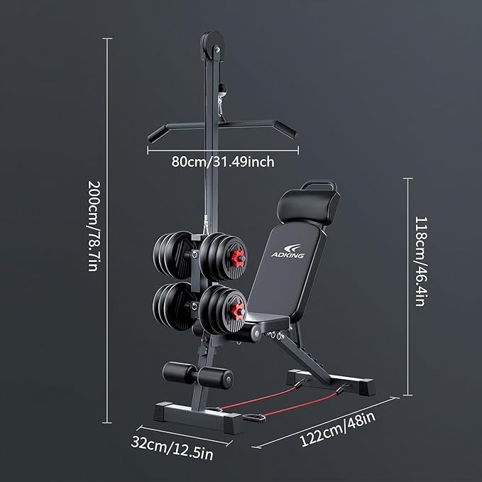 12-in-1 Home Gym LAT Pull Down & High Pulley System - Full Body Training Machine for Back, Chest, Arms & Tricep Workouts (Included Free Training Poster)