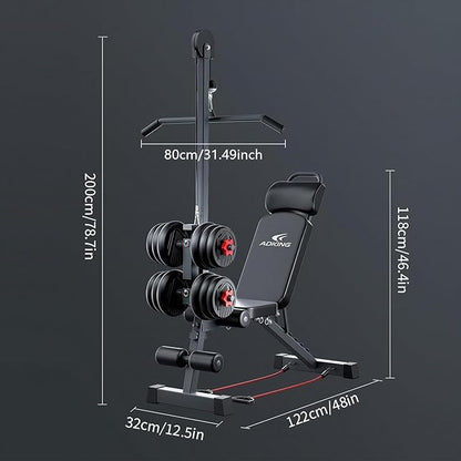 12-in-1 Home Gym LAT Pull Down & High Pulley System - Full Body Training Machine for Back, Chest, Arms & Tricep Workouts (Included Free Training Poster)