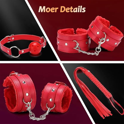 10-Piece Leather Couples Home Gym Set: Complete Partner Yoga, Pilates & Fitness Training Kit for A Full-Body Couples Workout (Red)