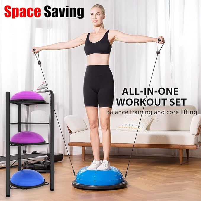 Ball Storage Holder Black 5-Tiers Half Yoga Ball Balance Trainer Holder, Heavy Duty Corner Upright Half Exercise Ball Storage Rack for Workout Room, Home Gym & Fitness Class