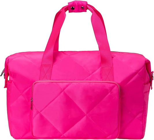 Hot Pink Gym Bag for Women, 18 Inch Lightweight Puffy Carry On Duffel Bag for Travel Sports Yoga, Water Resistant
