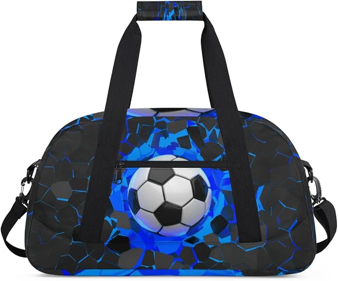 Sports Bag for Kids Boys, Soccer Ball Blue Black Sports Gym Duffel Fitness Bags Travel Weekender Tote Carry-On Training Perform Bag
