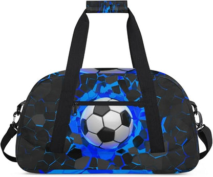 Sports Bag for Kids Boys, Soccer Ball Blue Black Sports Gym Duffel Fitness Bags Travel Weekender Tote Carry-On Training Perform Bag