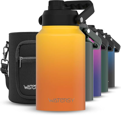 WATERSY 2/3 Gallon Water Bottle Insulated(Cold for 48 Hrs),BPA Free&Leak Proof,87oz Stainless Steel Water Jug/Flask,Big thermo,Large Water Bottle with Handle for Gym,Hiking,Camping,Yellow