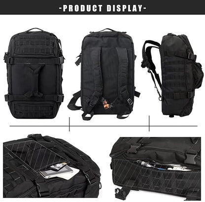 Travel Duffle Bag Backpack for Men - Large Tactical Bags Weekender Gym Bag for Overnight Traveling Military Workout Deployment Sports (Black, 45L)