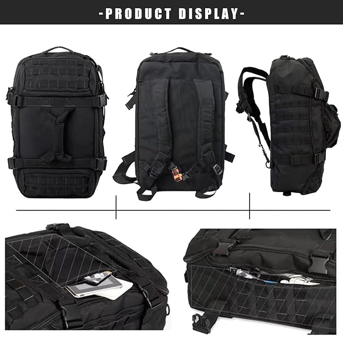 Travel Duffle Bag Backpack for Men - Large Tactical Bags Weekender Gym Bag for Overnight Traveling Military Workout Deployment Sports (Black, 80L)