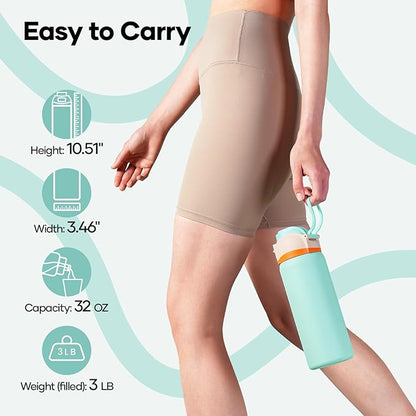 BUZIO Stainless Steel Insulated Water Bottle, 32oz Reusable Travel with Chug Locking Lid & Carry Loop, BPA-Free, Wide Mouth, Best Gift for Man Woman, Keep Cold 48H, Mint Green